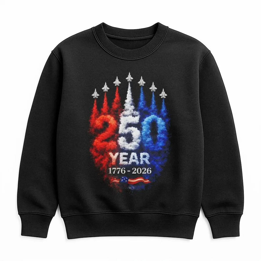 America 250th Anniversary Sweatshirt | 1776-2026 Patriotic Jet Flag Graphic | Premium Cotton Blend | Commemorative Gift for Patriots