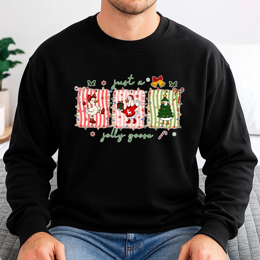 Jolly Goose Christmas Sweatshirt | Cute Festive Animal Graphic | Cotton Blend Unisex Pullover | Funny Holiday Gift for Animal Lovers