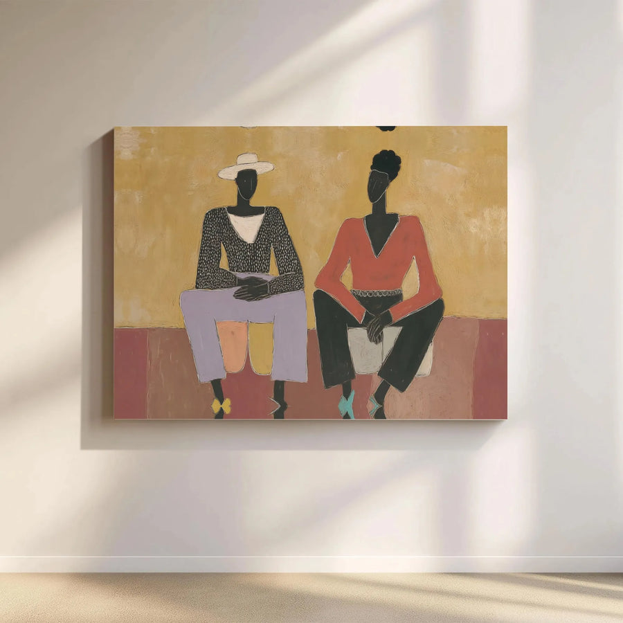 African American Wall Art | Modernist Seated Figures Painting | Gallery-Wrapped Canvas Print | Black Art Decor for Living Room or Office