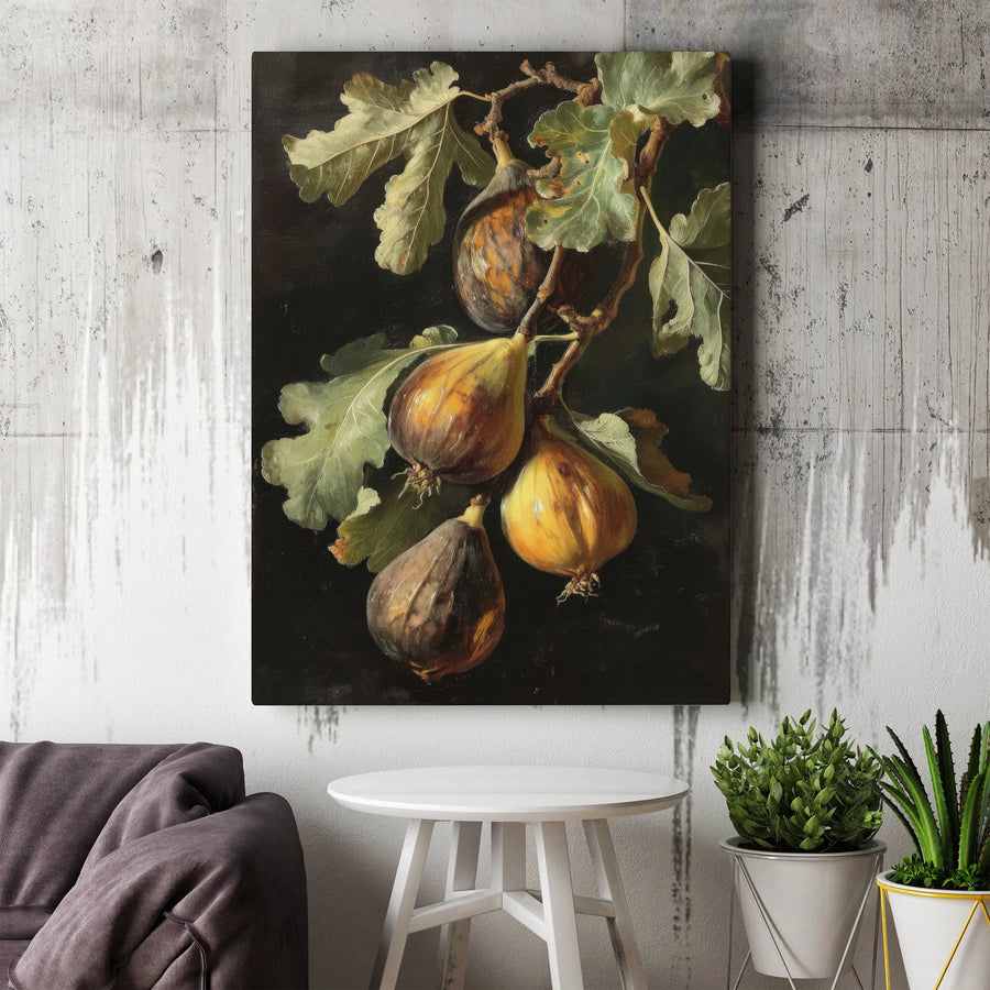 Still Life Fig Painting Canvas | Vintage Botanical Kitchen Wall Art | Premium Gallery Wrapped Print | Classic Fine Art Decor for Home