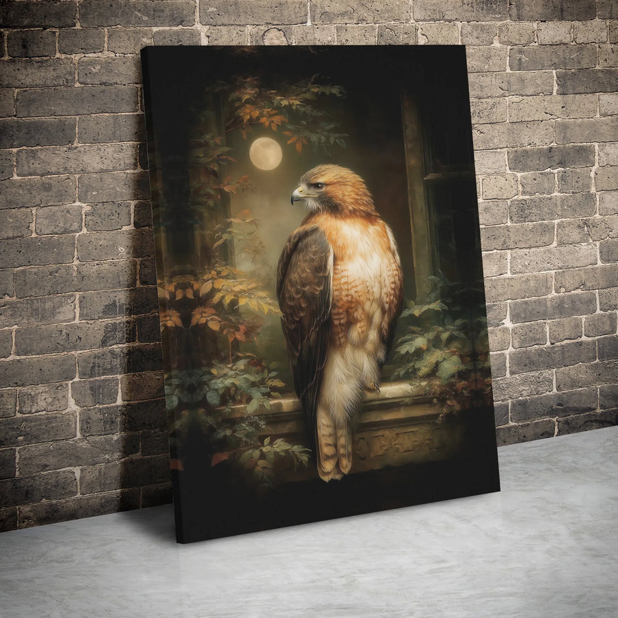 Majestic Hawk Canvas Wall Art | Full Moon Wildlife Painting | 1.25 Inch Gallery Wrap | Premium Nature Home Decor Gift