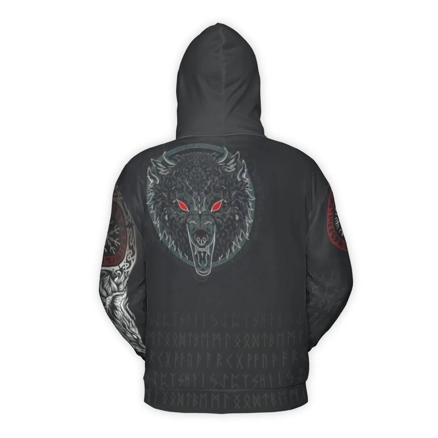 Viking Fenrir Wolf Hoodie | Norse Mythology Runes 3D Graphic | Soft Brushed Fleece Polyester | Unisex Gift for Heathens and Myth Lovers
