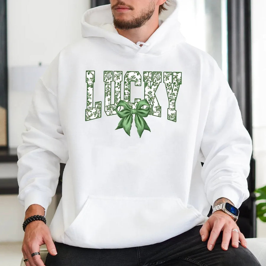 Lucky Bow Hoodie | Coquette Aesthetic St Patrick's Day Design | Premium Cotton Blend | Aesthetic Trendy Sweatshirt Gift for Her