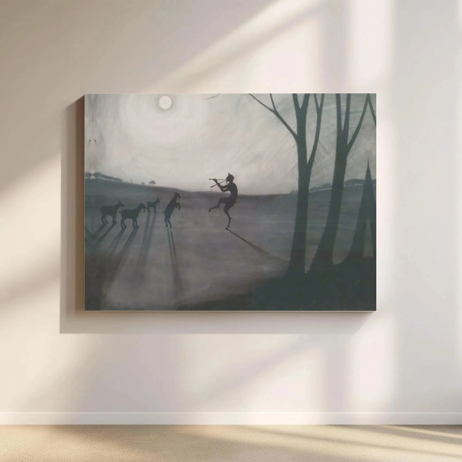 Dancing Faun Canvas Print | Mythological Pan Flute Wall Art | Premium 1.25-Inch Gallery Wrap | Whimsical Nature Home Decor for Fantasy Lovers