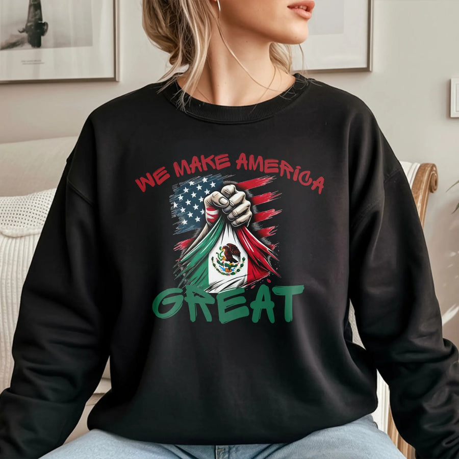Mexican American Heritage Sweatshirt | USA Mexico Flag Fist Graphic | Premium Cotton Blend | Gift for Hispanic Pride