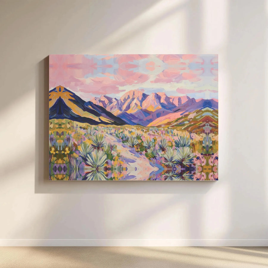 Desert Landscape Canvas Wall Art | Symmetrical Mountain Sunset Print | Premium Gallery Wrap Decor | Modern Southwest Home Living Room Gift