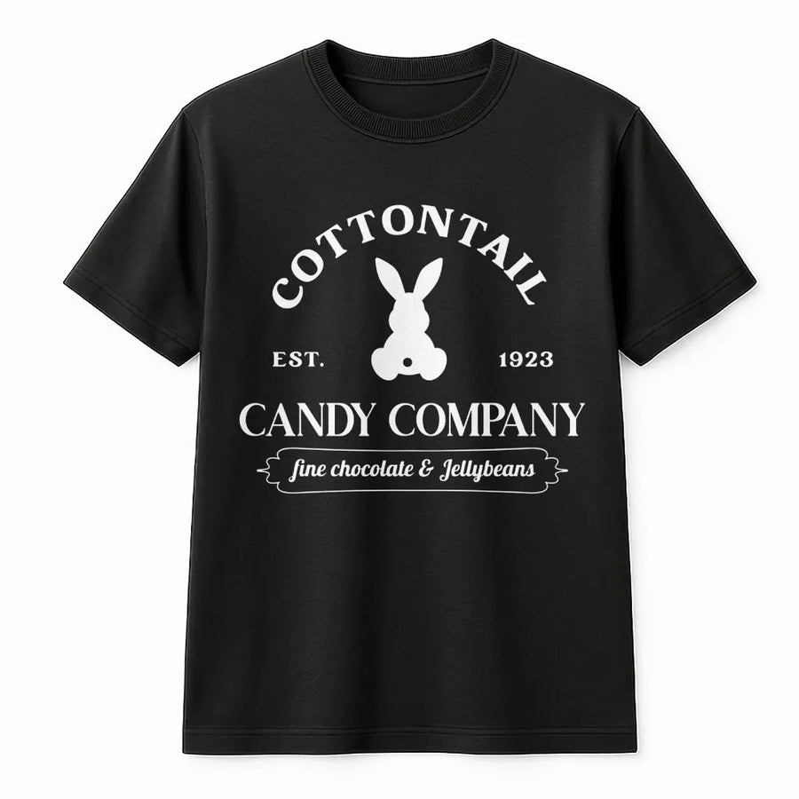 Cottontail Candy Company T-Shirt | Vintage Easter Bunny Graphic | 100% Cotton Premium Tee | Cute Rabbit Gift for Spring Egg Hunt