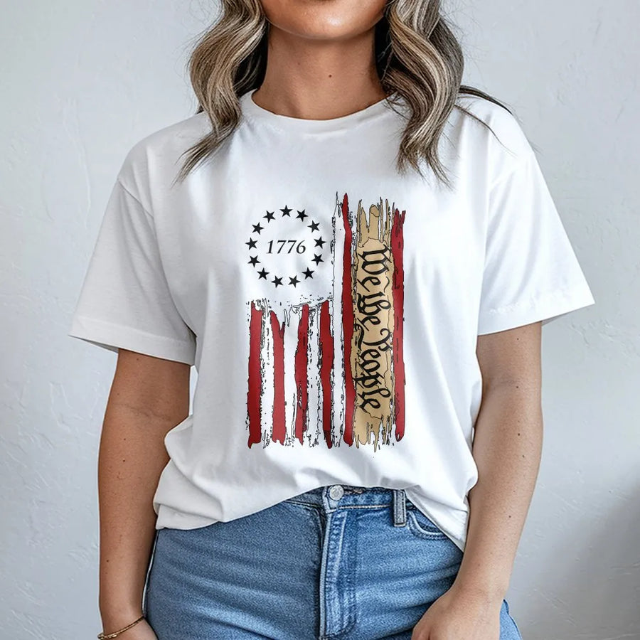We The People 1776 Patriotic T-Shirt | Distressed American Flag Graphic | 100% Cotton Premium Tee | Independence Day Gift For Men And Women
