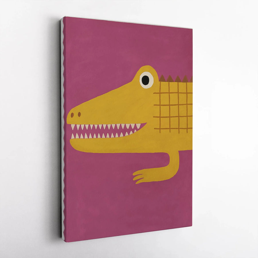 Yellow Alligator Wall Art | Modern Cartoon Animal Print | Premium Gallery Canvas | Nursery Decor or Kids Room Gift