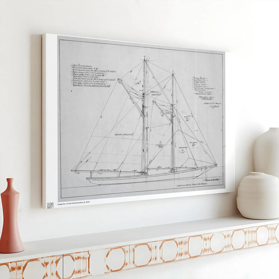 Bluenose Schooner Sail Plan Canvas Art | Vintage Naval Architecture Blueprint | 1.25” Gallery Wrap | Nautical Decor for Maritime Enthusiasts