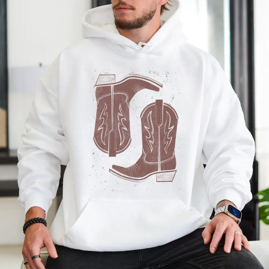 Cowgirl Boots Hoodie | Retro Western Graphic Sweatshirt | Premium Cotton Blend Pullover | Country Rodeo Gift for Her