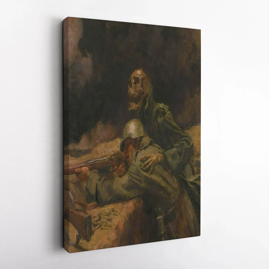 Soldier and Skeleton Canvas Print | Dark Surrealist War Art | Premium Gallery Wrapped Wall Decor | Gothic Military History Gift for Him