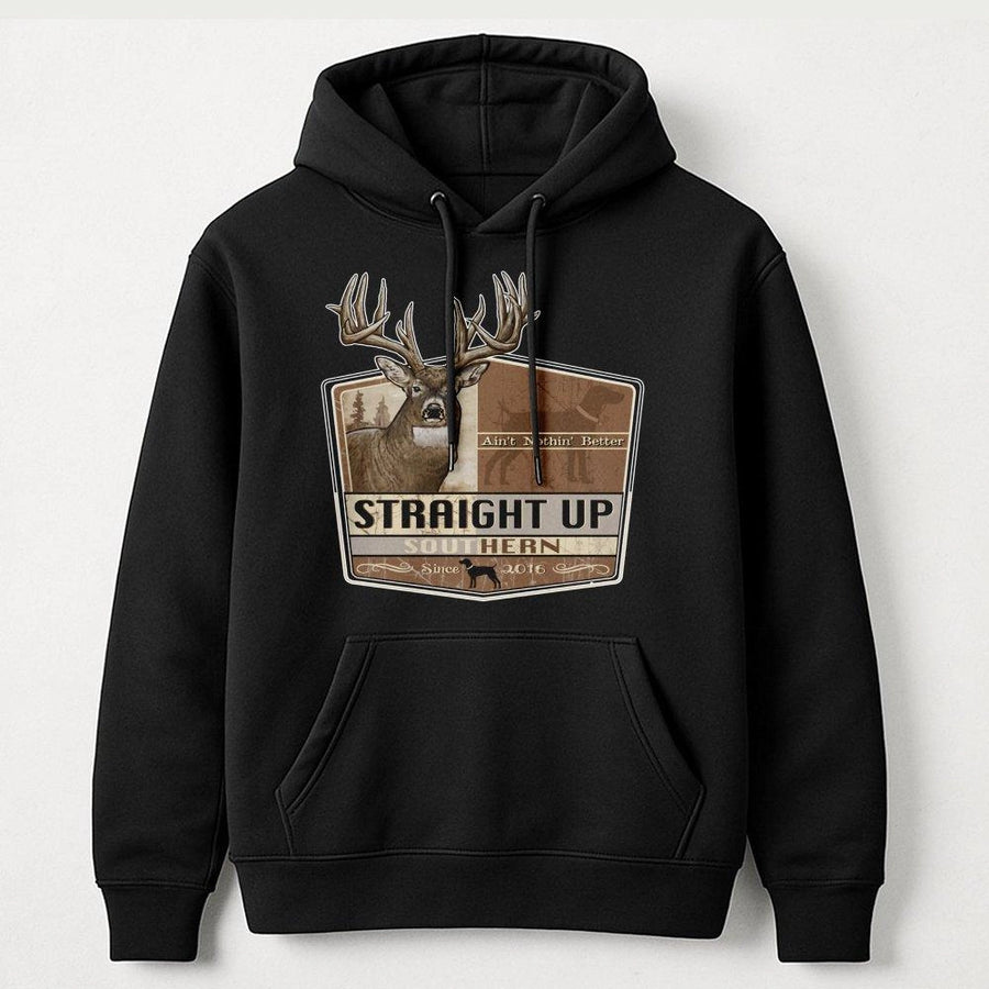 Deer Hunting Hoodie | Straight Up Southern Antler Graphic | Premium Cotton Blend | Gift for Hunter & Outdoorsman
