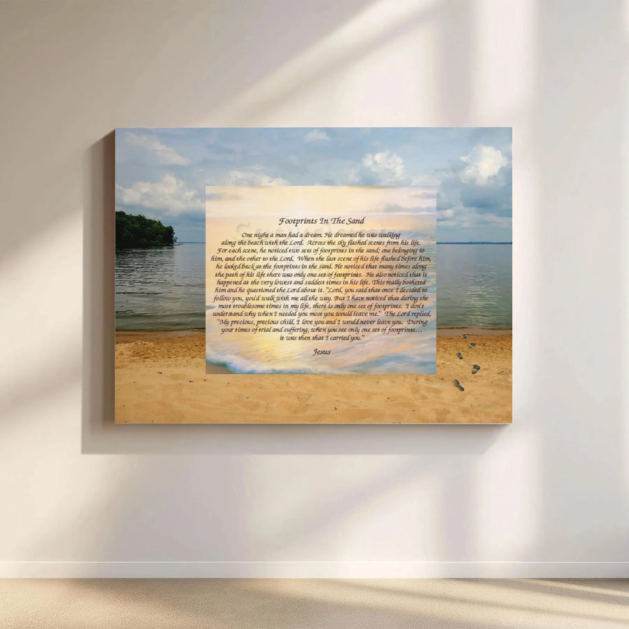 Footprints In The Sand Wall Art | Inspirational Christian Poem Print | Gallery Quality 1.25" Canvas | Meaningful Religious Home Decor Gift
