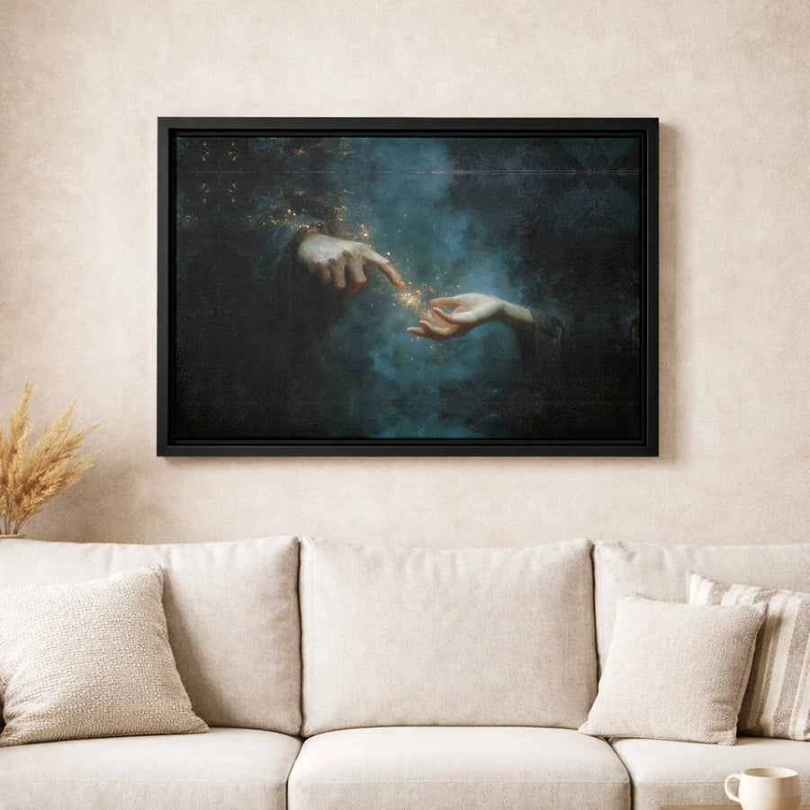 Ethereal Hands Canvas Art | Magical Gold Sparks Surreal Wall Decor | Gallery Quality Premium Print | Inspiring Aesthetic Gift For Home
