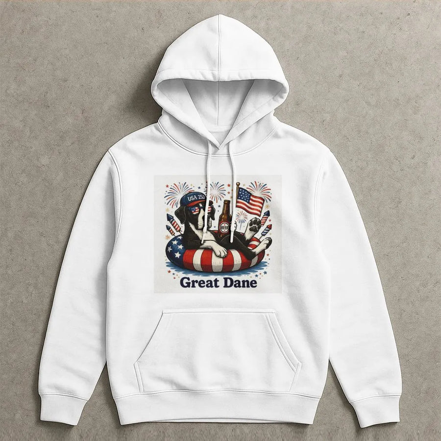 Great Dane 4th of July Hoodie | Patriotic USA 250th Anniversary Dog Graphic | Premium Unisex Sweatshirt | Gift for American Dog Lover