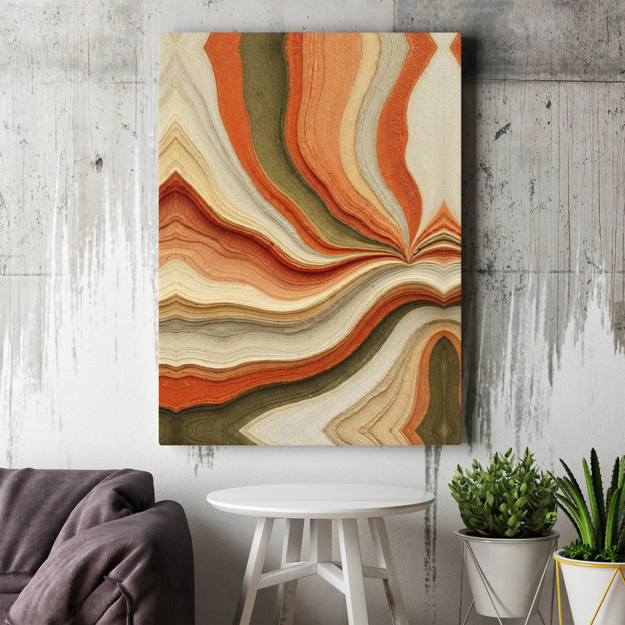 Abstract Wavy Agate Canvas Wall Art | Earthy Tone Modern Marble Design | 1.25" Thick Gallery Profile | Premium Home Decor Gift