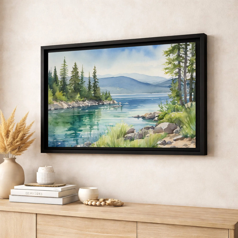 Mountain Lake Canvas Wall Art | Serene Pine Forest Landscape | 1.25-Inch Gallery Wrap Print | Nature-Inspired Home Decor Gift