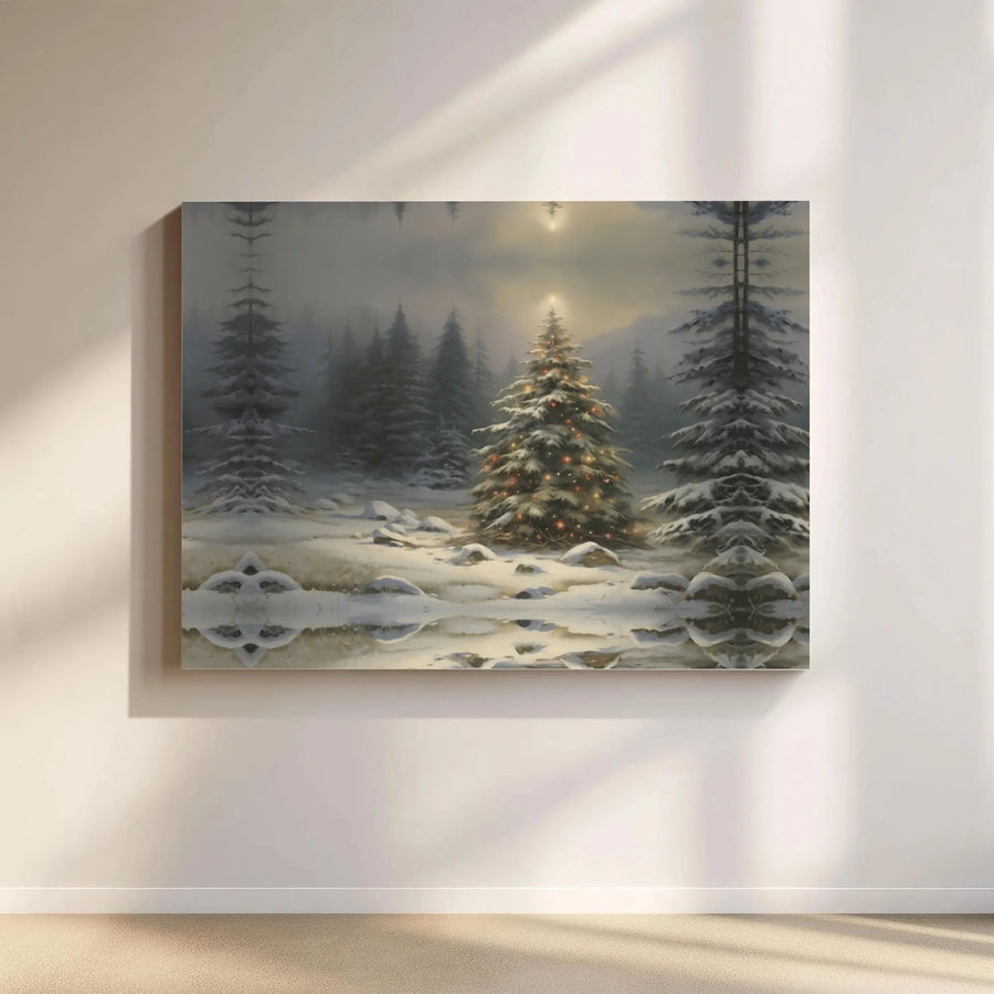 Winter Forest Christmas Tree Canvas | Snowy Landscape Wall Art | Gallery Wrapped Premium Print | Holiday Seasonal Home Decor Gift