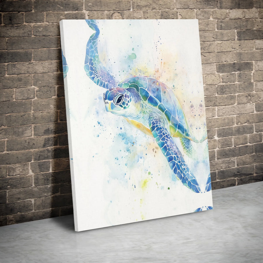 Sea Turtle Canvas Wall Art | Watercolor Ocean Animal Painting | Premium Gallery Wrapped Canvas | Beach House Decor Gift