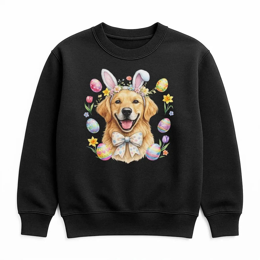 Easter Golden Retriever Sweatshirt | Cute Dog With Bunny Ears Graphic | Soft Cotton Blend Apparel | Festive Spring Gift For Puppy Lovers