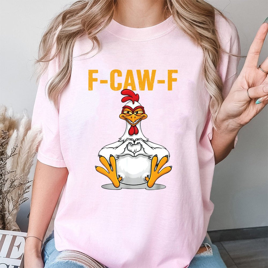 Funny Chicken T-Shirt | F-CAW-F Heart Hands Meme Graphic | 100% Cotton Premium Tee | Sarcastic Farm Animal Gift for Chicken Lovers
