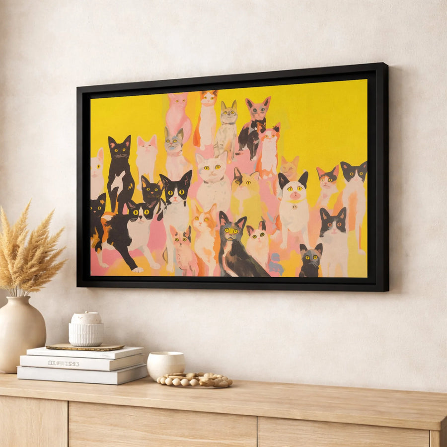 Colorful Cat Crowd Canvas Print | Vibrant Whimsical Feline Wall Art | Premium Fade-Resistant Gallery Wrap | Gift For Cat Lovers And Home Decor