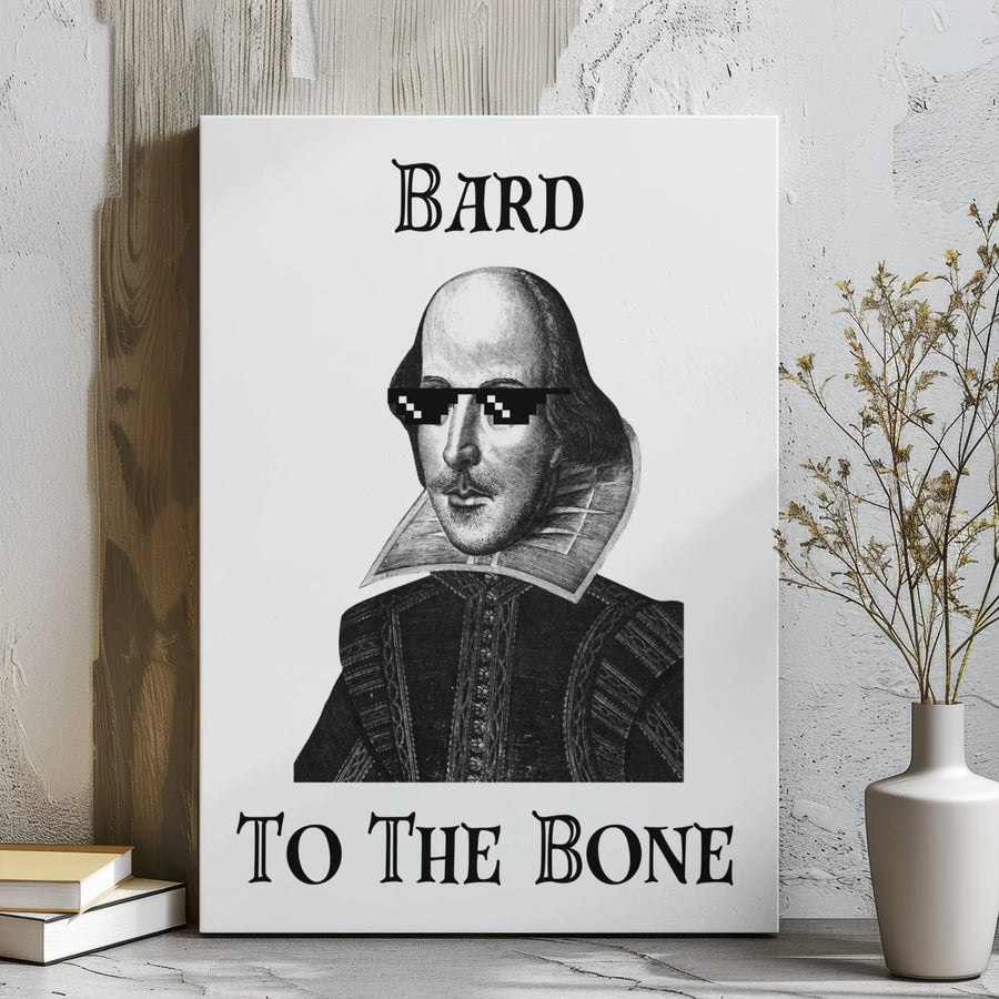 William Shakespeare Canvas Wall Art | Funny Bard To The Bone Literature Pun | Premium Gallery Wrap Print | Unique Gift for English Teachers & Readers