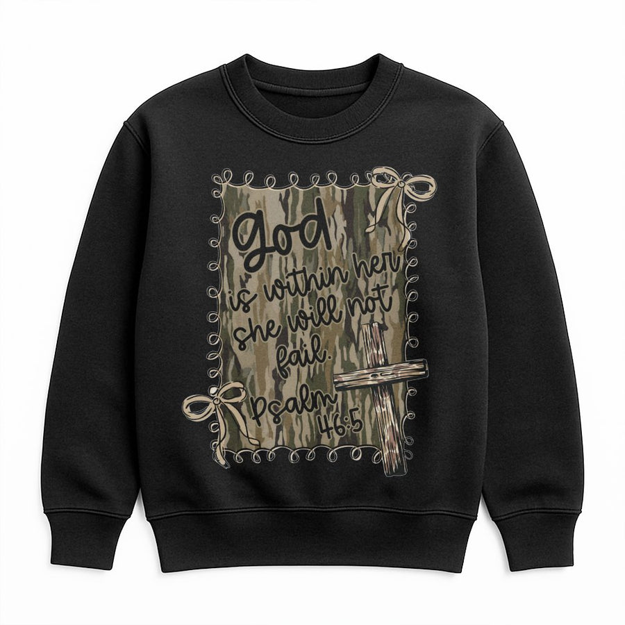 God Is Within Her Sweatshirt | Psalm 46:5 Bible Verse Graphic | Premium Cotton Blend | Christian Gift for Women and Teens