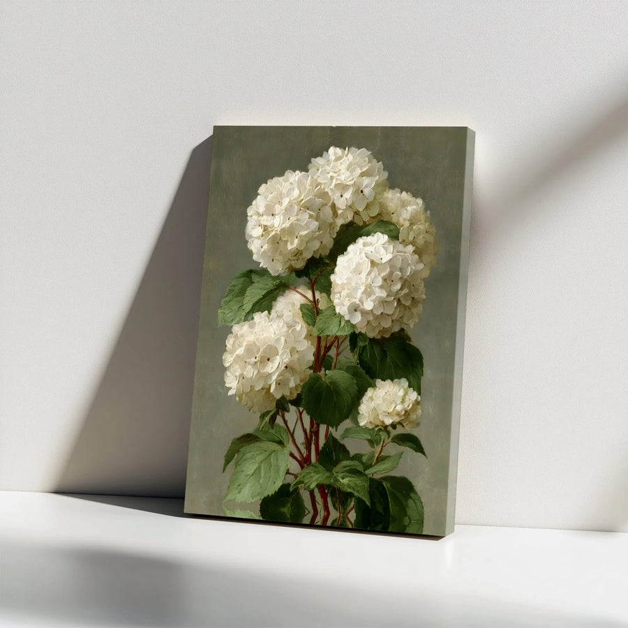 White Hydrangea Botanical Wall Art | Vintage Floral Oil Painting Style | Premium Gallery Wrap Canvas | Elegant Home Decor For Living Room