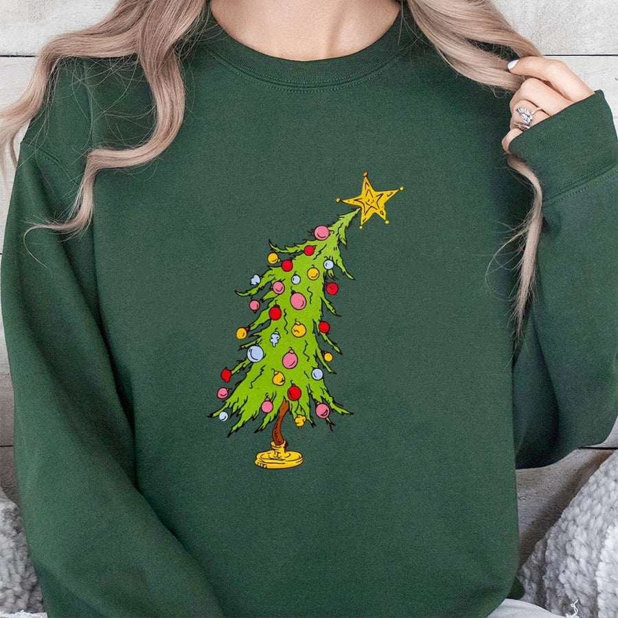 Christmas Tree Sweatshirt | Hand-Drawn Retro Holiday Graphic | Soft Cotton-Blend Premium Quality | Festive Xmas Gift for Her and Him