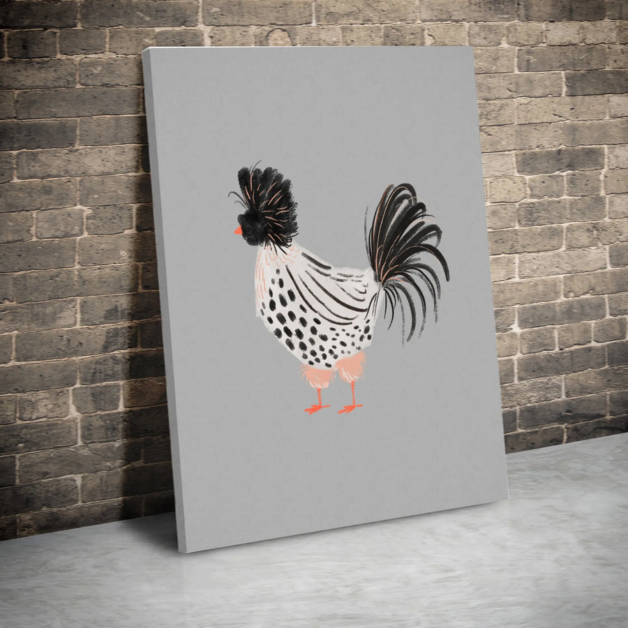 Polish Chicken Vertical Canvas | Minimalist Rooster Illustration | Premium Gallery Wrapped Print | Modern Farmhouse Kitchen Decor Gift
