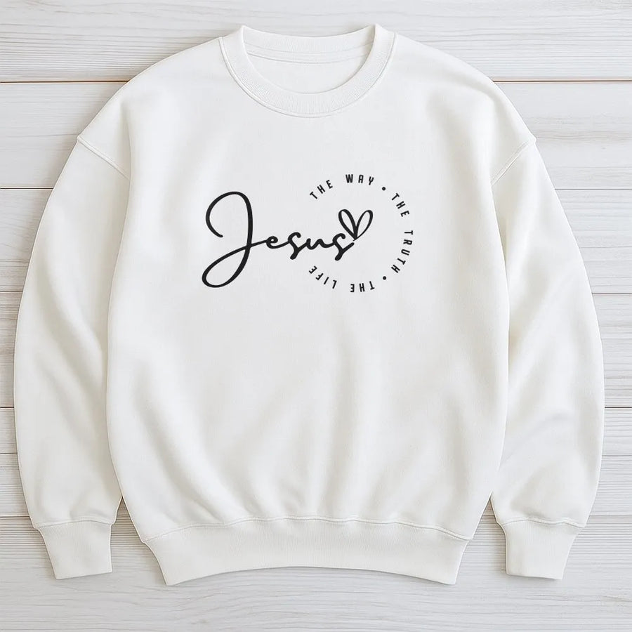Jesus Sweatshirt The Way The Truth The Life | Bible Verse Graphic Sweatshirt | Premium Soft Cotton Blend | Inspirational Christian Faith Gift for Her