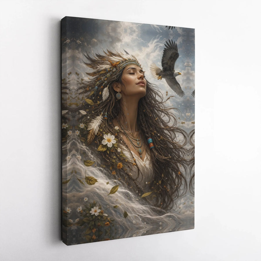 Spiritual Eagle Woman Canvas Wall Art | Bohemian Nature Spirit Art Print | Premium Gallery Wrapped Canvas | Spiritual Home Decor Gift
