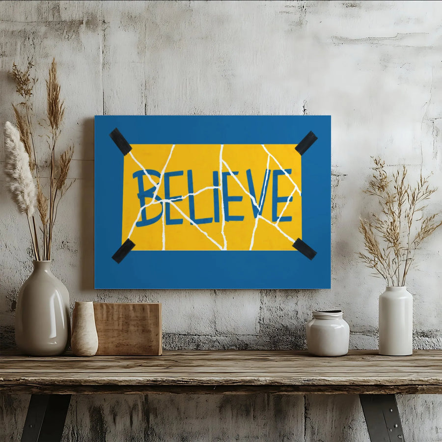 Believe Motivational Wall Art | Torn Paper Sign Design | Premium Gallery Wrap Canvas | Inspirational Office Decor Gift