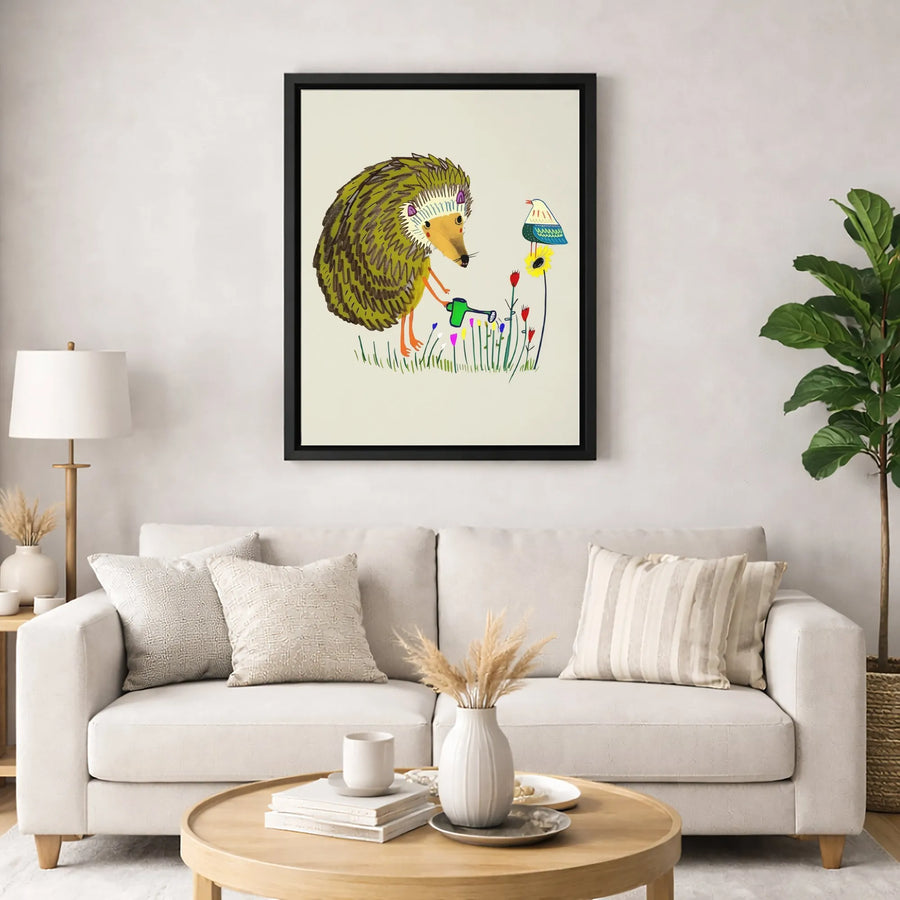 Whimsical Hedgehog Canvas Art | Cute Animal Garden Print | Premium Gallery-Wrapped Wall Decor | Nursery or Kids Room Gift