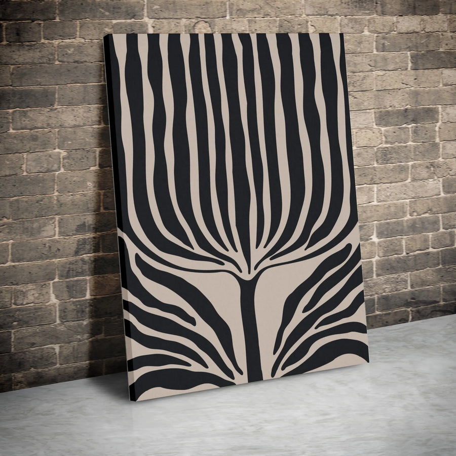 Abstract Zebra Stripe Canvas Print | Modern Minimalist Black and Beige Line Art | Premium Thick Gallery Wrap | Contemporary Living Room Decor Gift