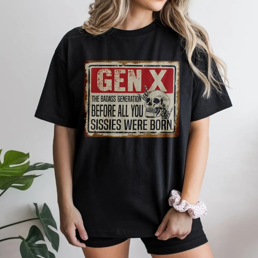 Gen X T-Shirt | The Badass Generation Skull Design | Premium Soft Cotton Tee | Funny Retro Gift for Generation X Men and Women