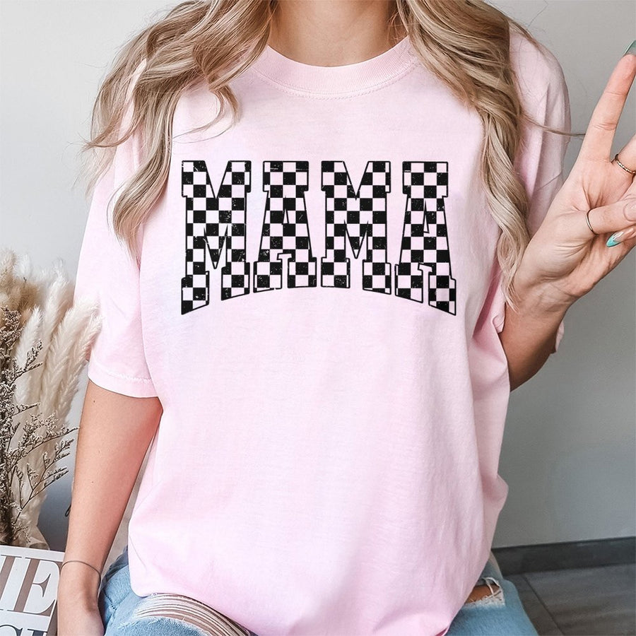 Mama T-Shirt | Retro Checkered Varsity Font | 100% Soft Cotton | Trendy Gift For Mom, Birthday Shirt