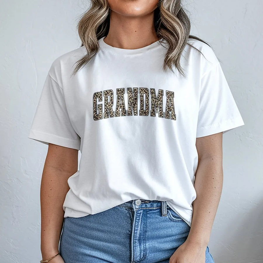 Grandma Leopard Print T-Shirt | Collegiate Cheetah Graphic Tee | Premium 100% Cotton | Mother's Day Gift for Best Grandma Ever