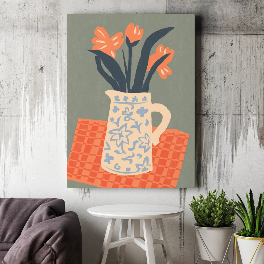 Floral Still Life Canvas Print | Modern Botanical Art in Jug | Thick Gallery Wrapped Canvas | Kitchen Wall Decor Gift