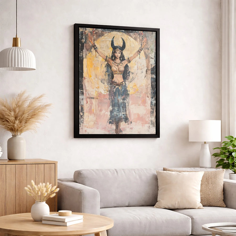 Horned Goddess Canvas Art | Abstract Moon Deity Wall Decor | Premium Fade-Resistant Print | Mystical Home & Office Gift
