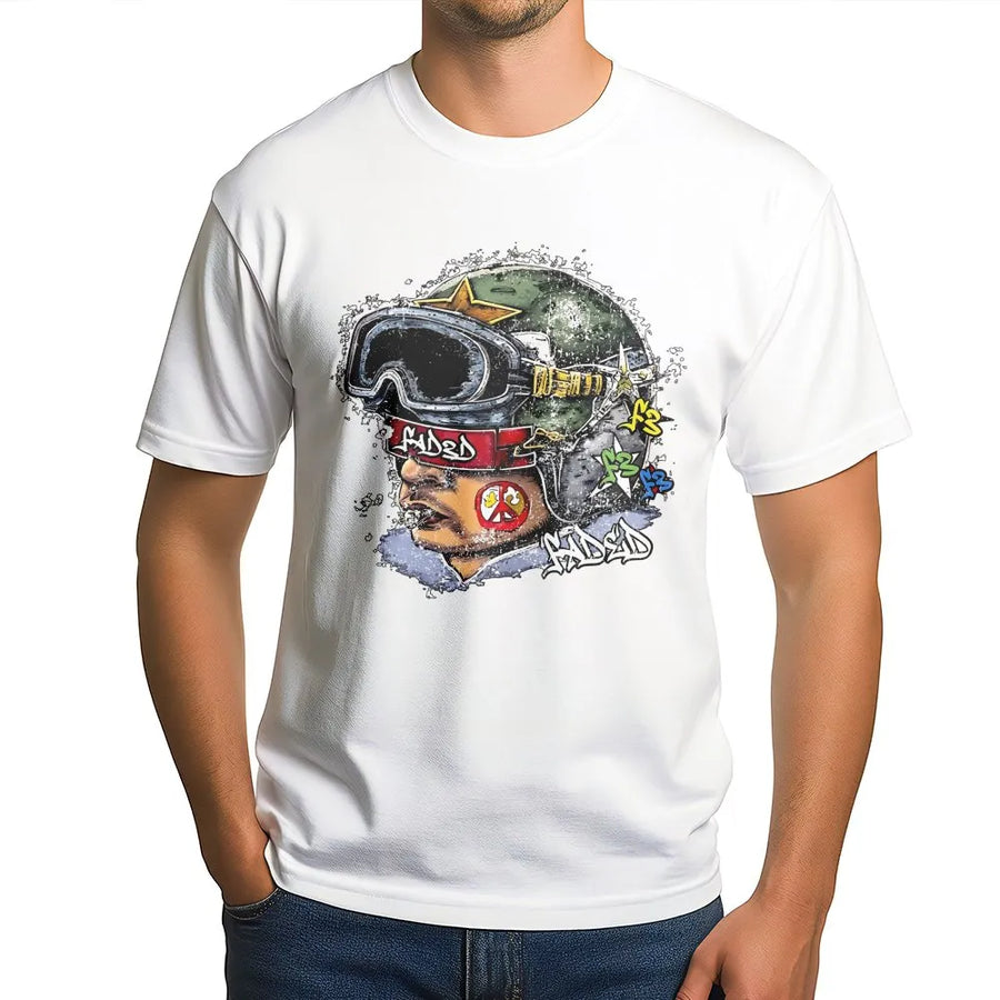 Graphic Streetwear T-Shirt | Edgy Urban Soldier Helmet Design | Premium 100% Cotton | Y2K Aesthetic Alternative Fashion Gift