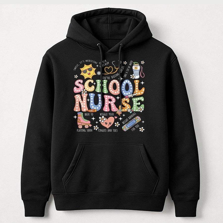 School Nurse Hoodie | Retro Groovy Nursing School Design | Premium Cotton Blend | Perfect Gift for RN Nursing Students & Healthcare Staff