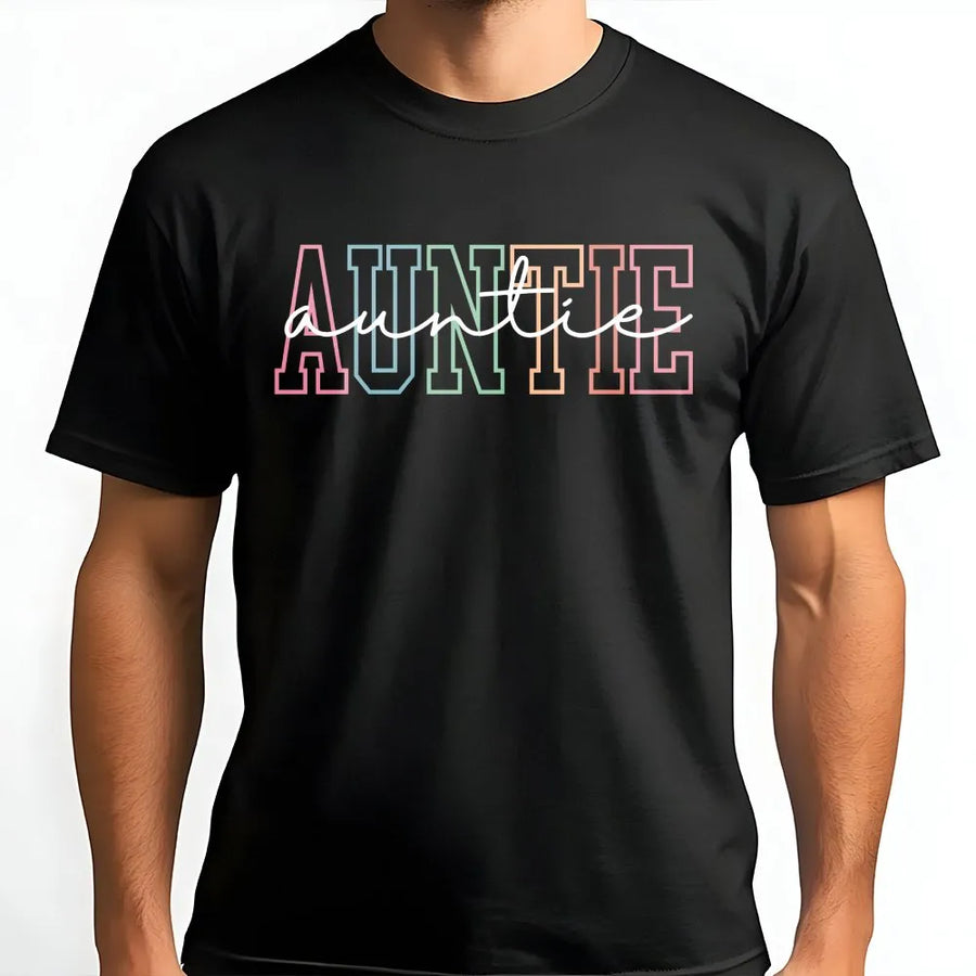 Retro Auntie T-Shirt | Colorful Pastel Crewneck Pullover | Premium Unisex Fit | Gift for New Aunt to Be, Pregnancy Reveal Idea