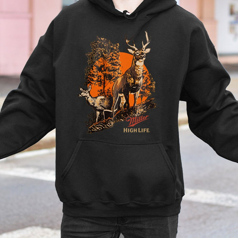 Vintage Miller High Life Deer Hoodie Retro Beer Ad Wildlife Scene,Classic Americana Hunting Hoodie With Buck