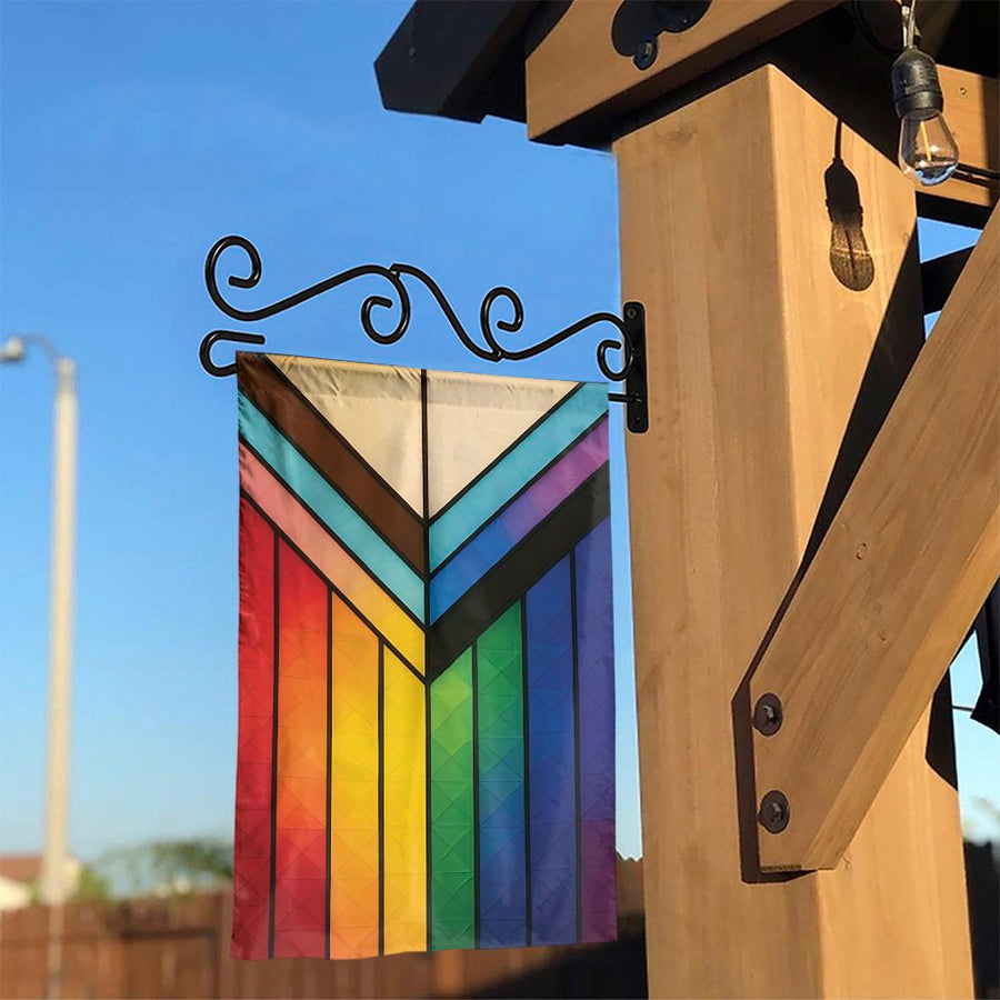 Progress Pride Garden Flag | Modern Geometric LGBTQ+ Outdoor Banner | Weather-Resistant Premium Polyester | Inclusive Home Decor Gift