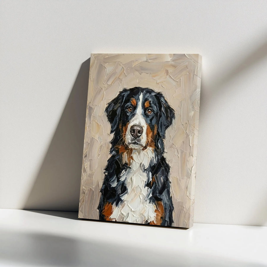 Bernese Mountain Dog Canvas Wall Art | Impasto Texture Oil Painting Style | Premium Gallery Wrap 1.25" Frame | Perfect Gift for Dog Lovers
