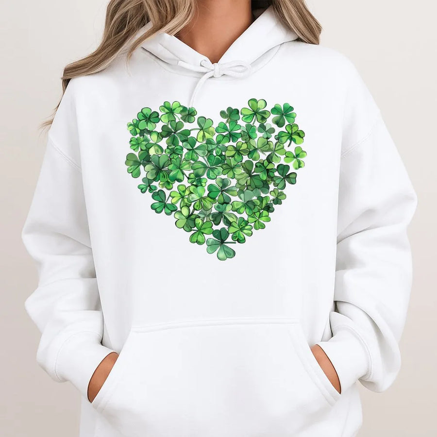 St Patrick's Day Hoodie | Shamrock Heart Graphic Print | Premium Cotton Blend | Unisex Irish Gift for Her