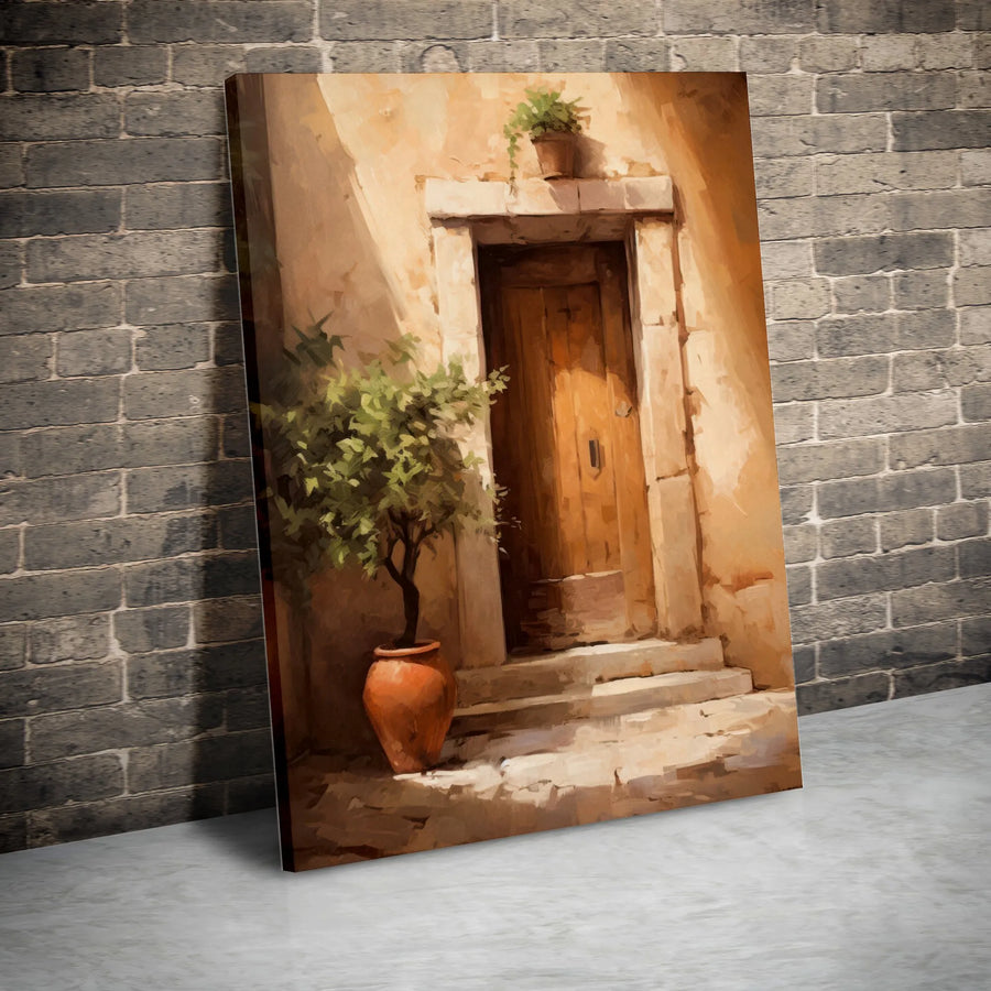 Tuscan Doorway Canvas Print | Rustic Italian Villa Painting | Premium Fade-Resistant Print | Farmhouse Wall Decor Gift